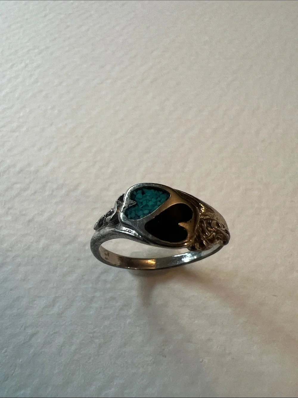 Silver Women's Heart Accent Ring with Turquoise Inlay